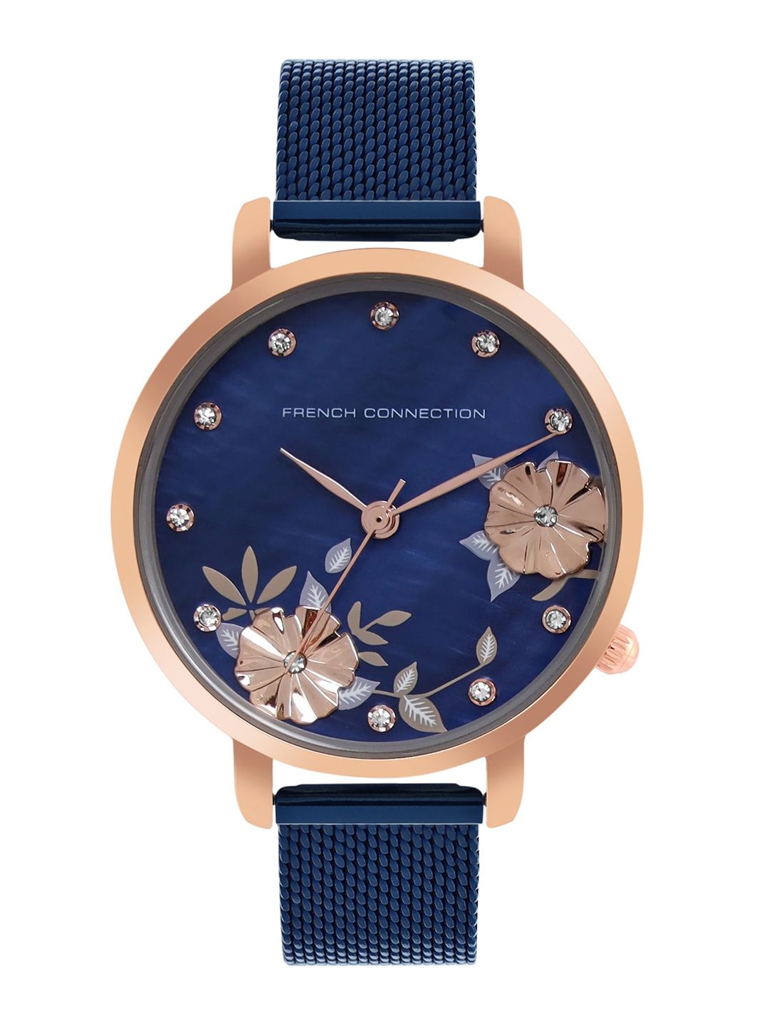 French Connection Women Printed Dial & Blue Stainless Steel Bracelet Style Straps Analogue Watch FC21LM Price in India