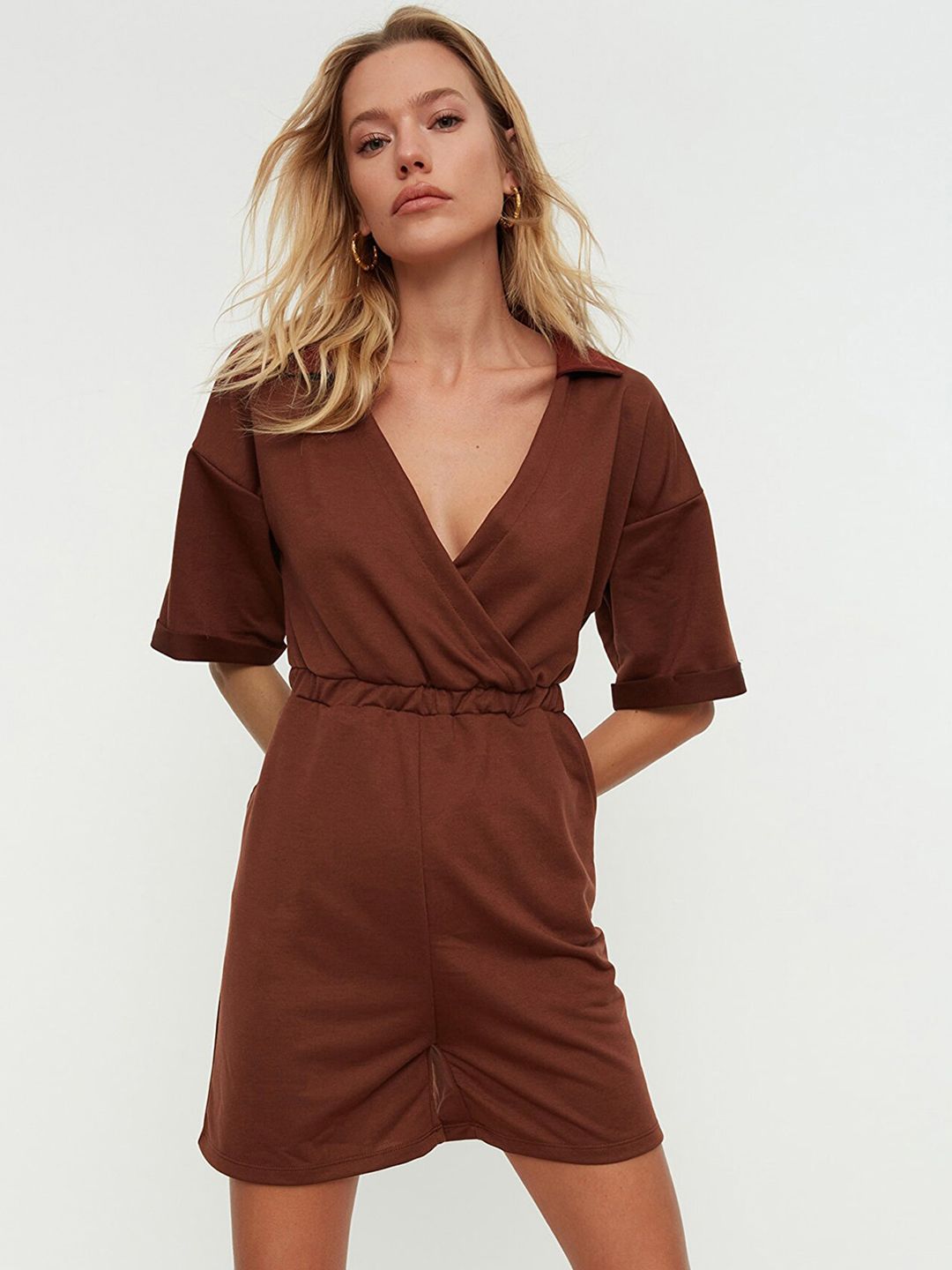 Trendyol Coffee Brown Solid Jumpsuit Price in India