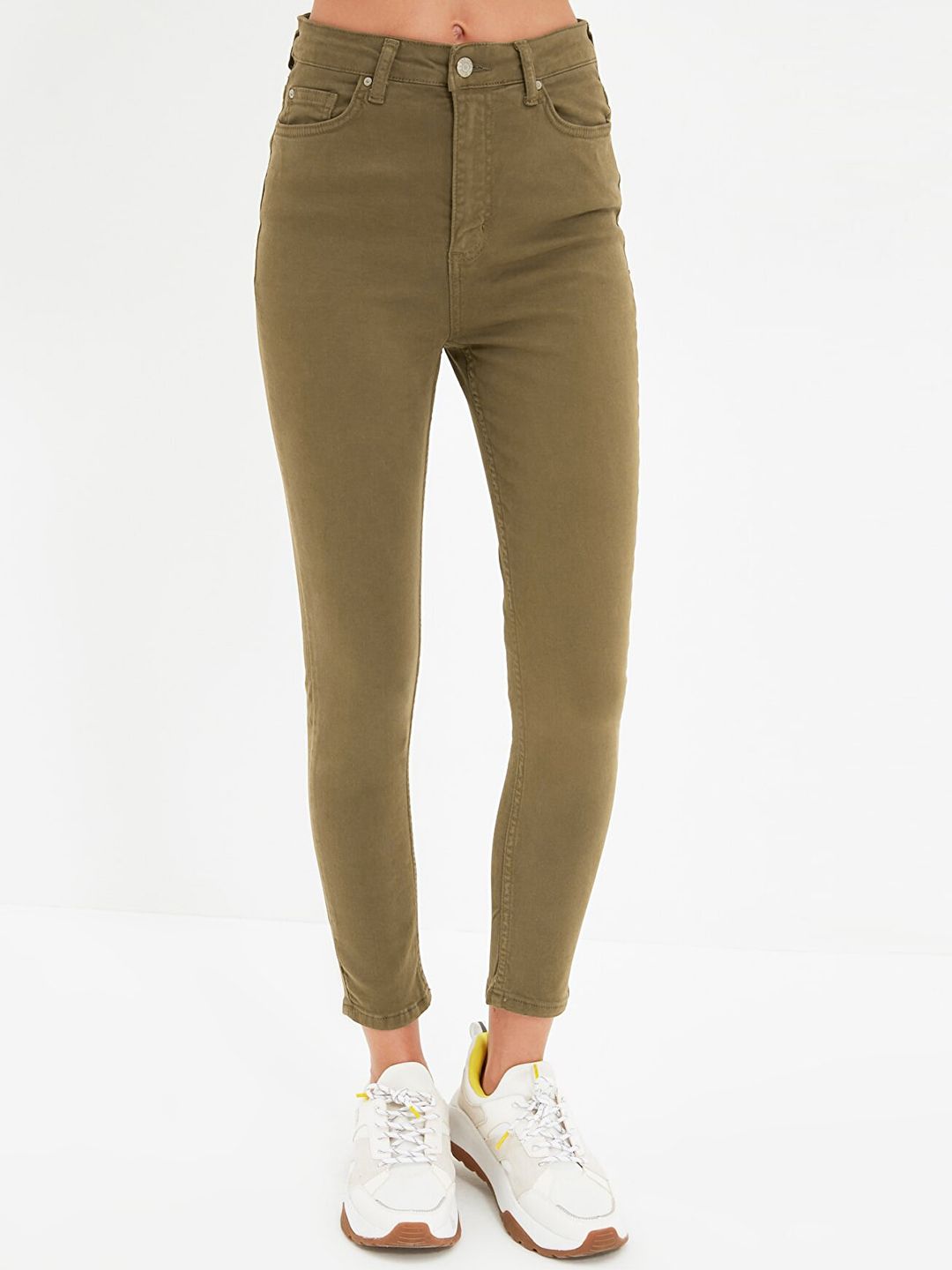 Trendyol Women Khaki Super Skinny Fit High-Rise Stretchable Jeans Price in India