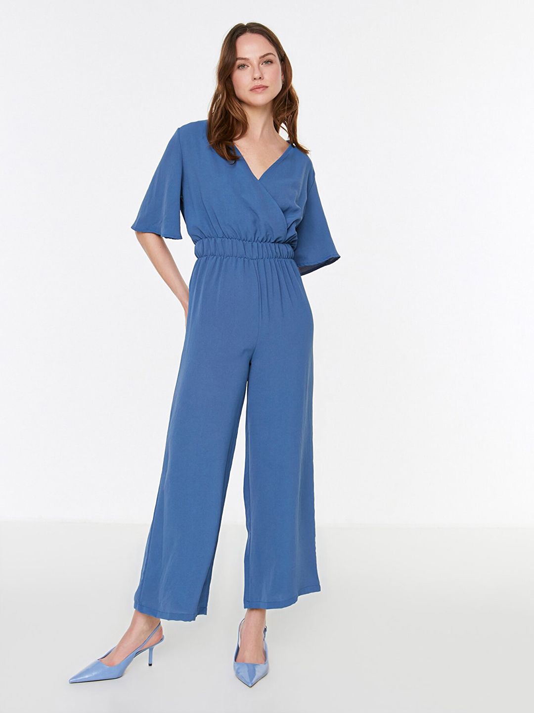 Trendyol Women Blue Solid Basic Jumpsuit Price in India