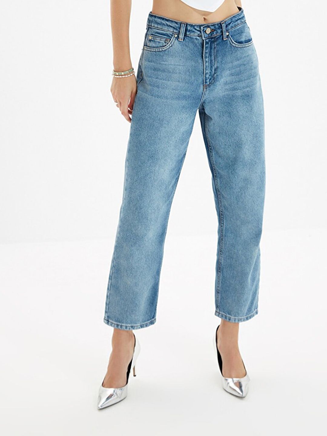 Trendyol Women Blue Solid High Waist Jeans Price in India