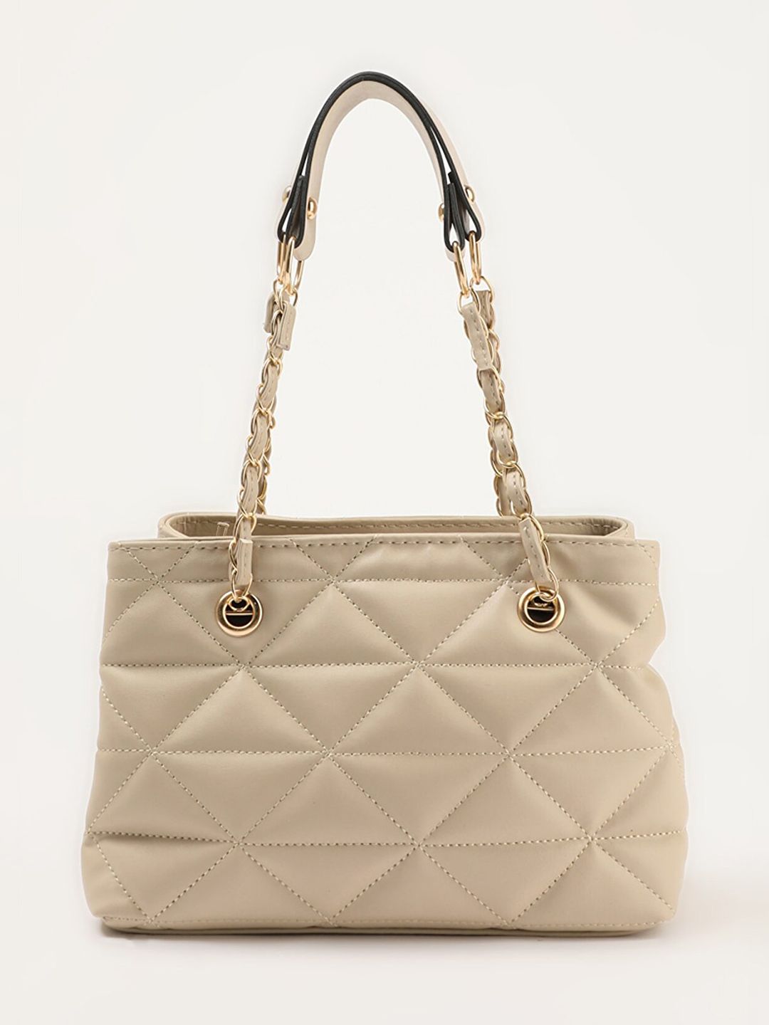 Trendyol Beige Leather Structured Handheld Bag with Quilted Detail Price in India