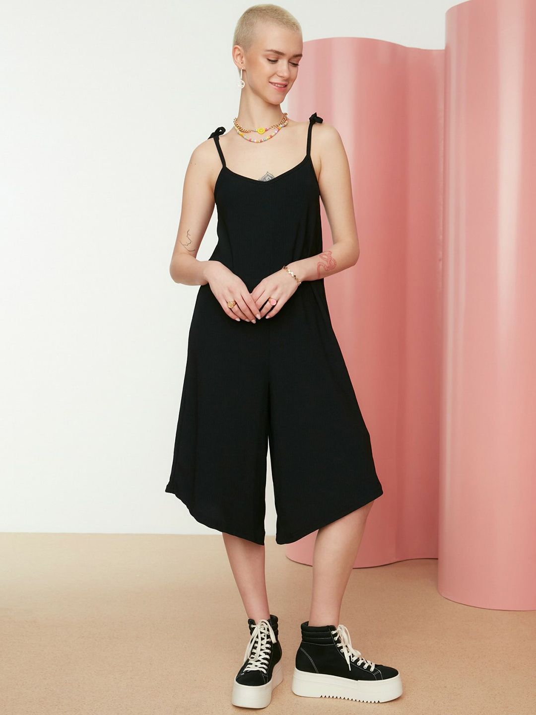 Trendyol Black Solid Culotte Jumpsuit Price in India