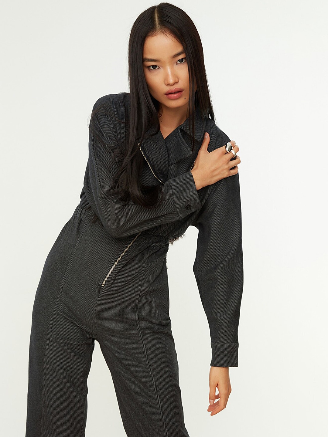 Trendyol Women Charcoal Grey Basic Jumpsuit Price in India