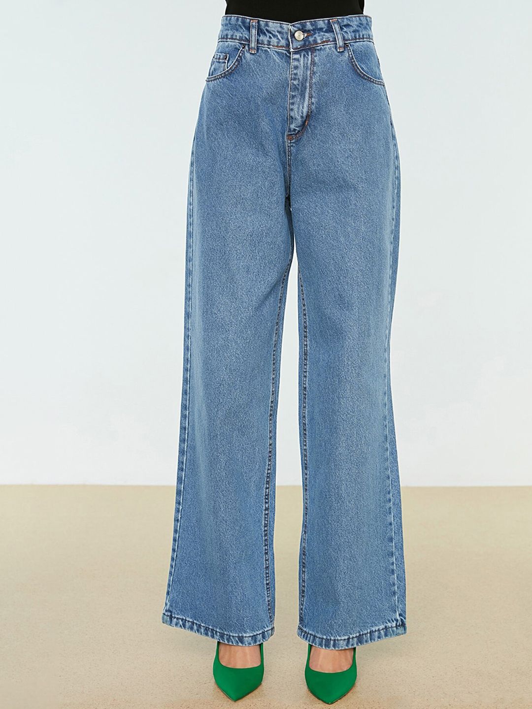 Trendyol Women Blue Wide Leg High-Rise Jeans Price in India