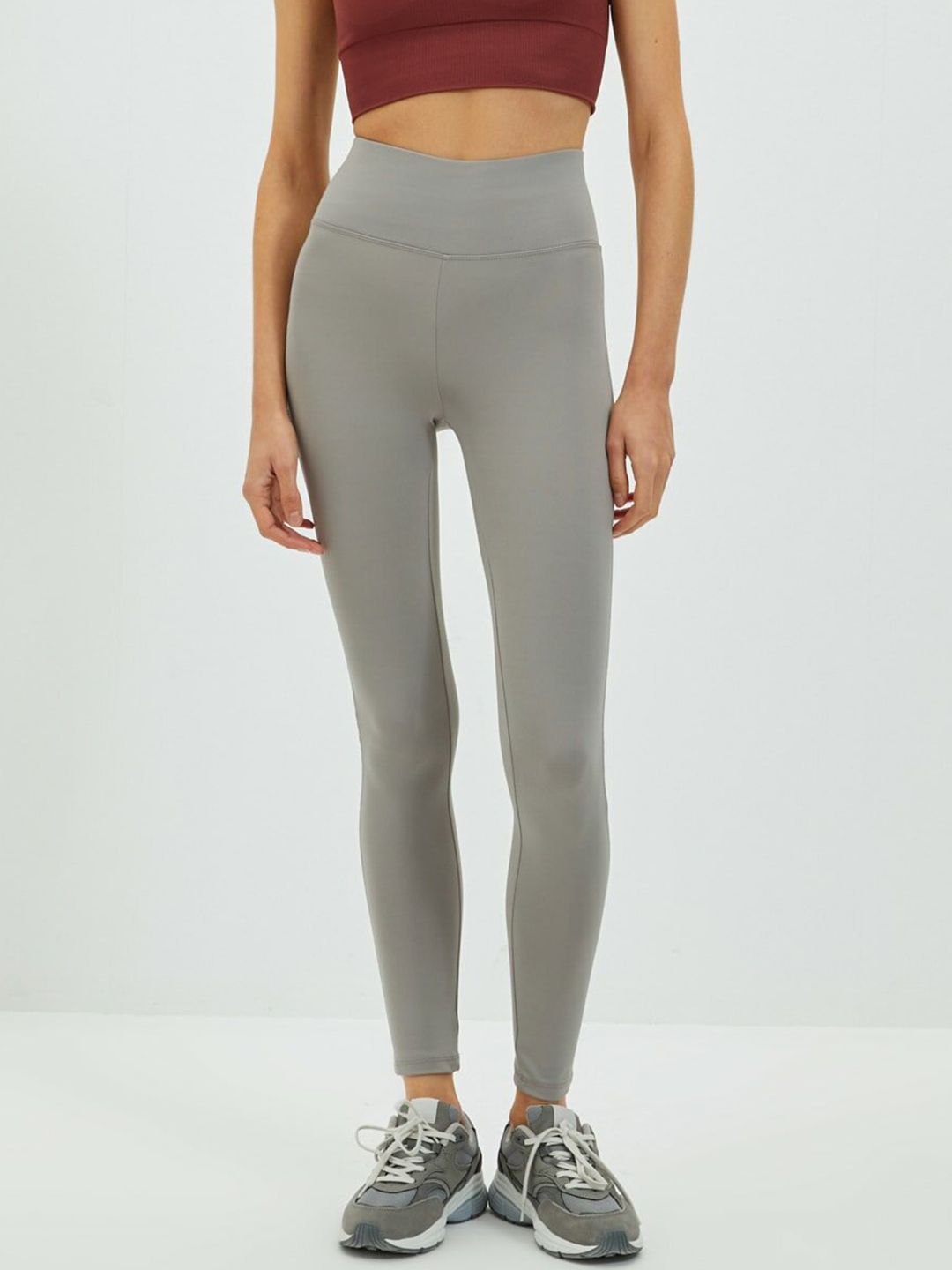 Trendyol Women Grey Solid Slimming Sports Tights Price in India