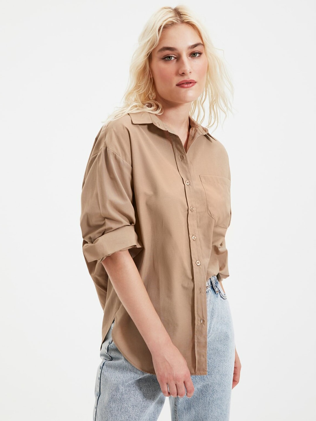 Trendyol Women Brown Solid Casual Shirt Price in India