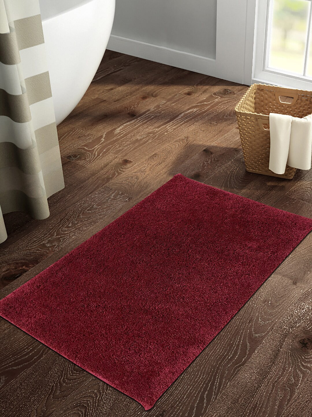 SPACES Red Solid 2355 GSM Rectangular Bath Rug Price in India