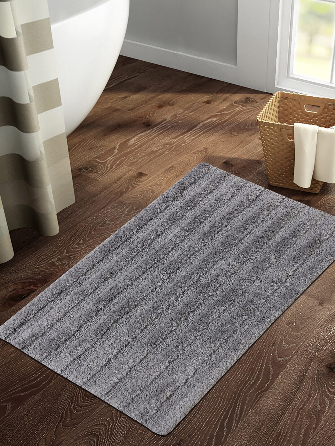 SPACES Grey Solid 1798 GSM Anti Skid Swift Dry Bath Rug Price in India