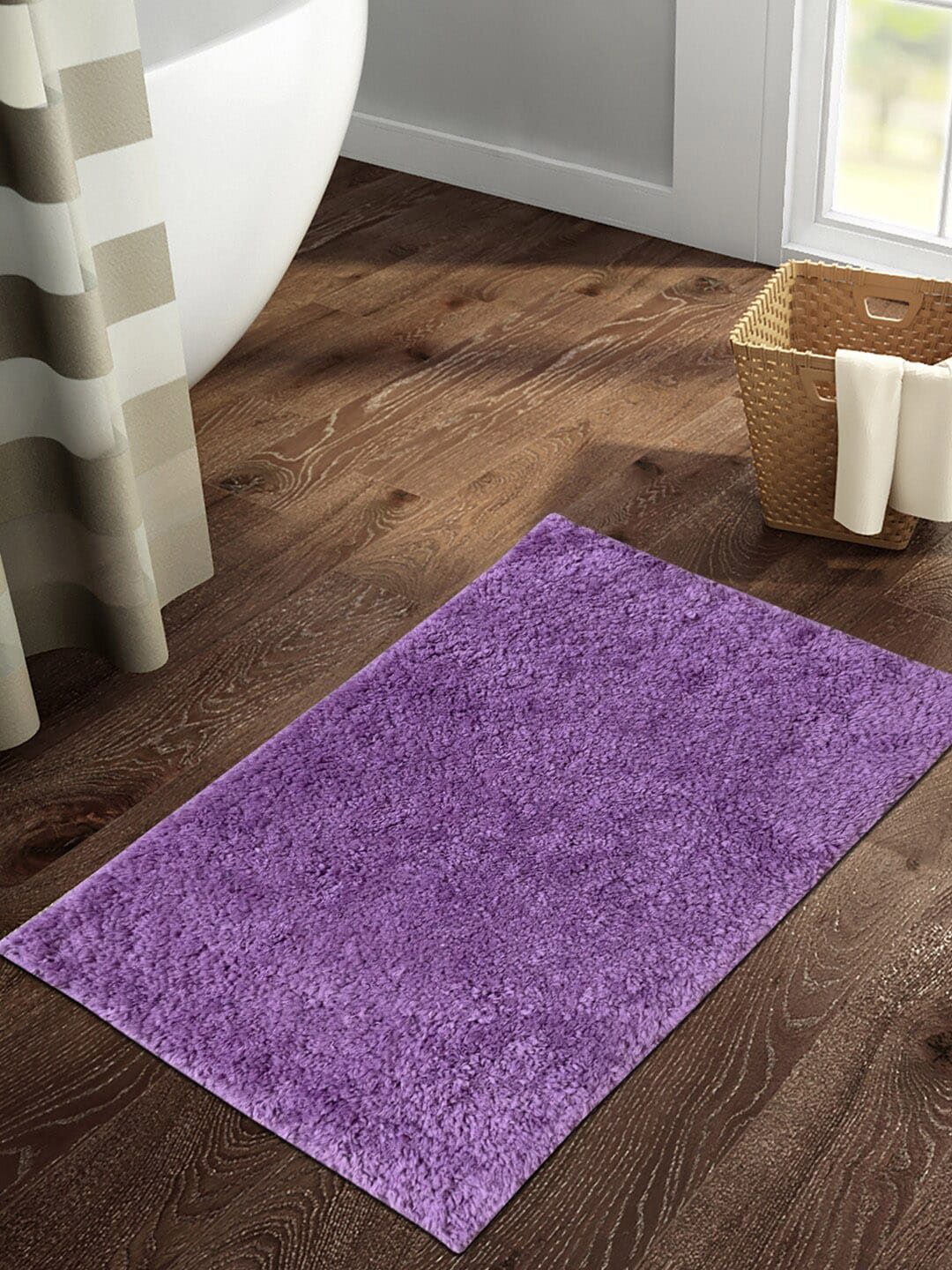 SPACES Unisex Violet Solid 1450 GSM Anti Skid High Durability Stain Resistant Bath Rugs Price in India