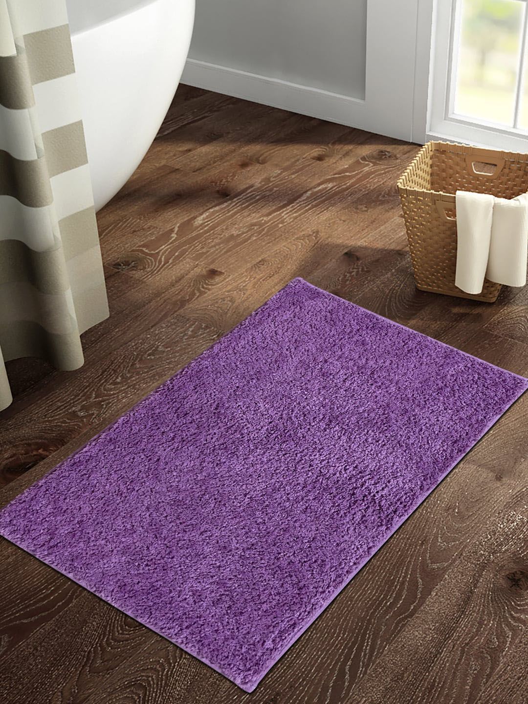 SPACES Violet Textured 1418  GSM Anti Skid Stain Resistant Quick Dry Bath Rug Price in India