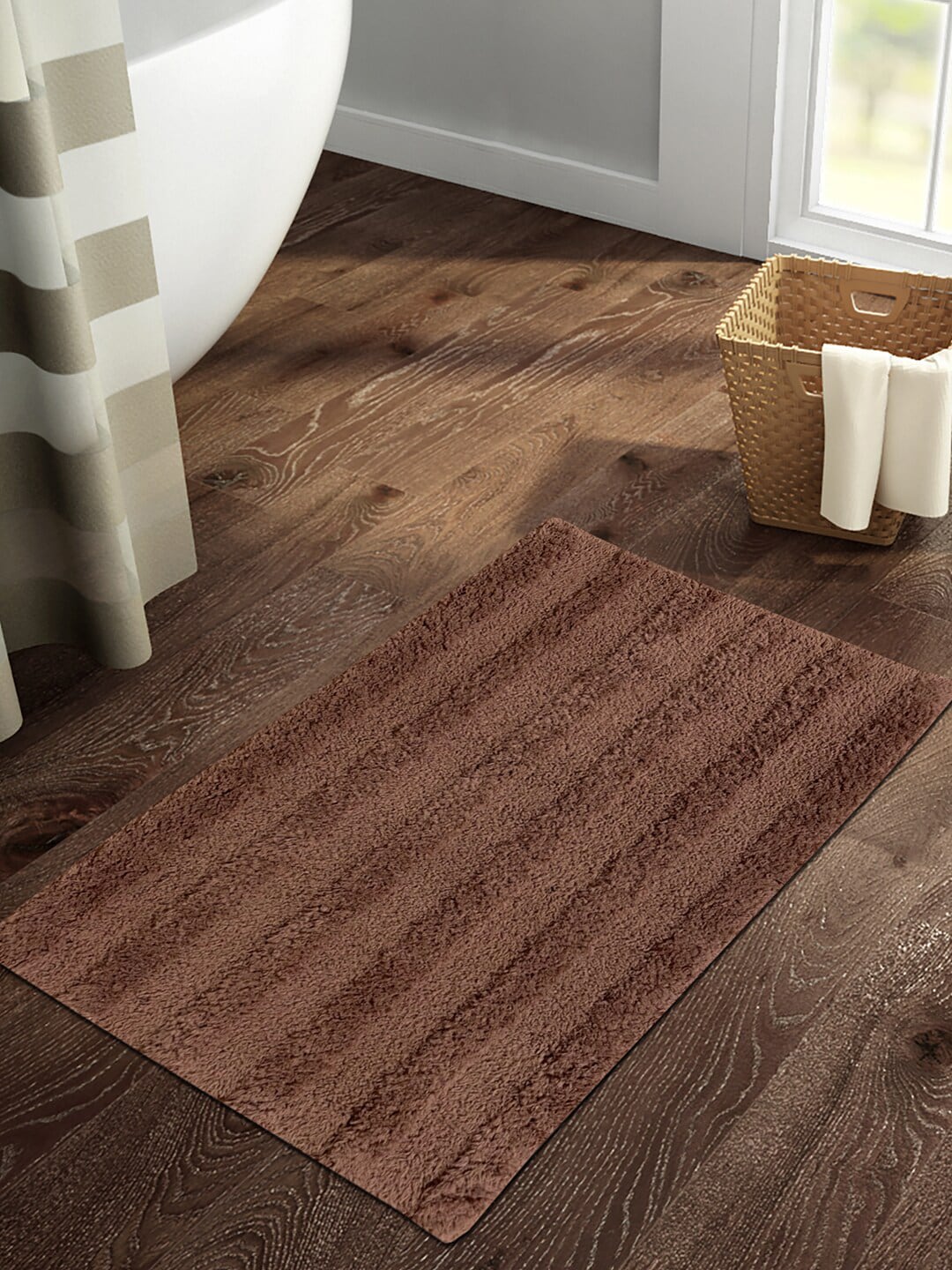SPACES Brown Textured 1798 GSM Bath Rug Price in India