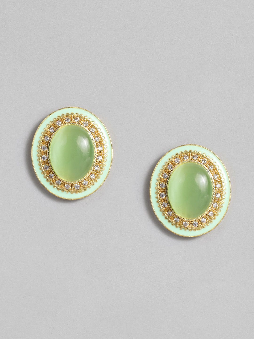 Peora Sea Green Traditional Kundan Enamel Meenakari Studded Oval-Shaped Earrings Price in India