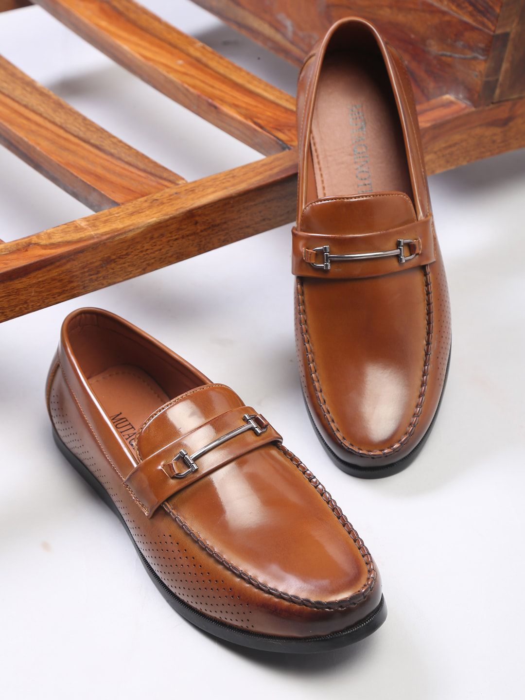 Buy MUTAQINOTI Men Tan Textured Patent Leather Loafers - Casual