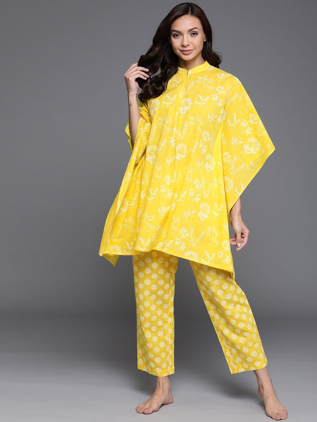 Libas Women Yellow Printed Cotton Night suit Price in India