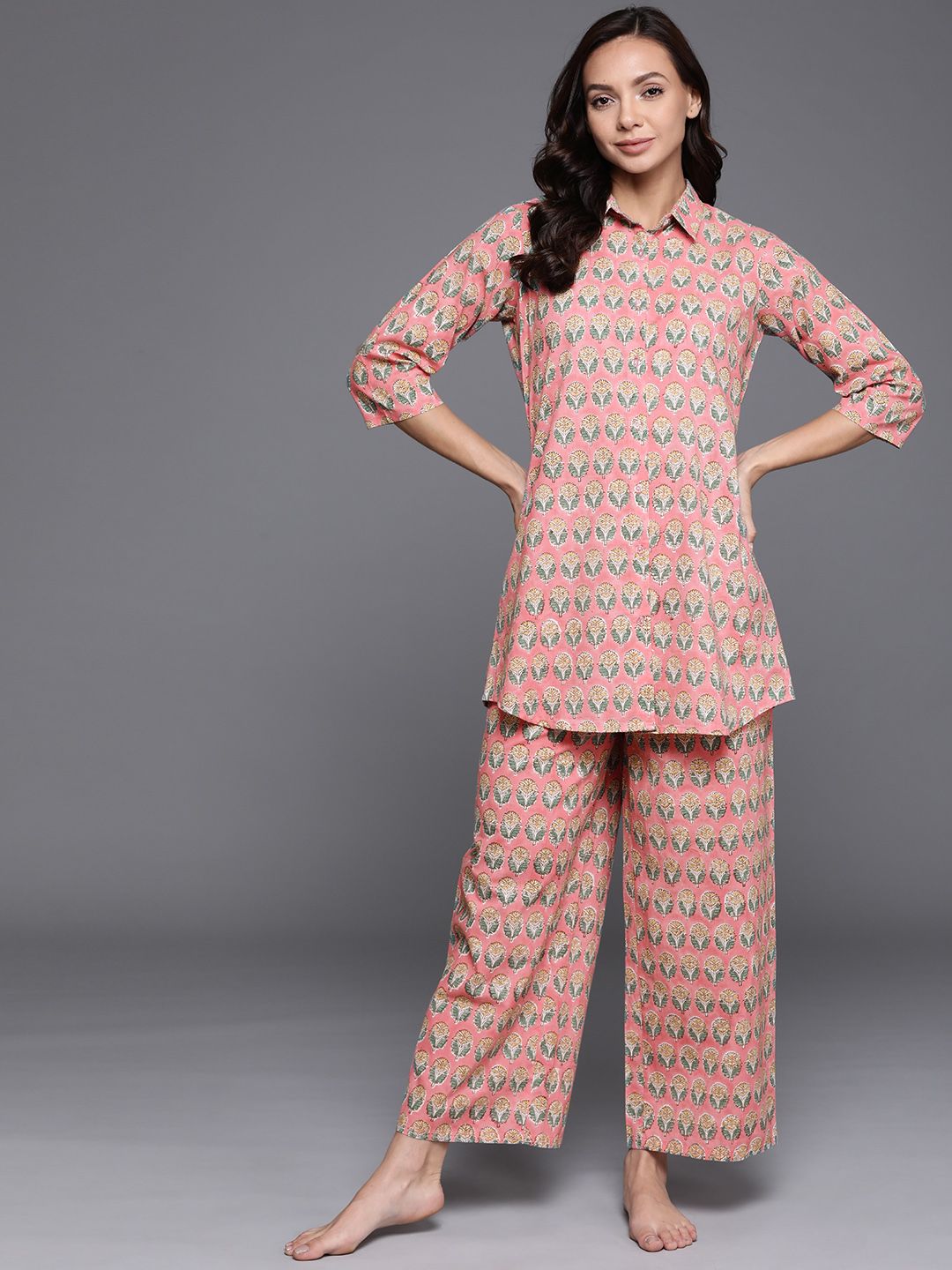 Libas Women Pink Printed Cotton Night suit Price in India