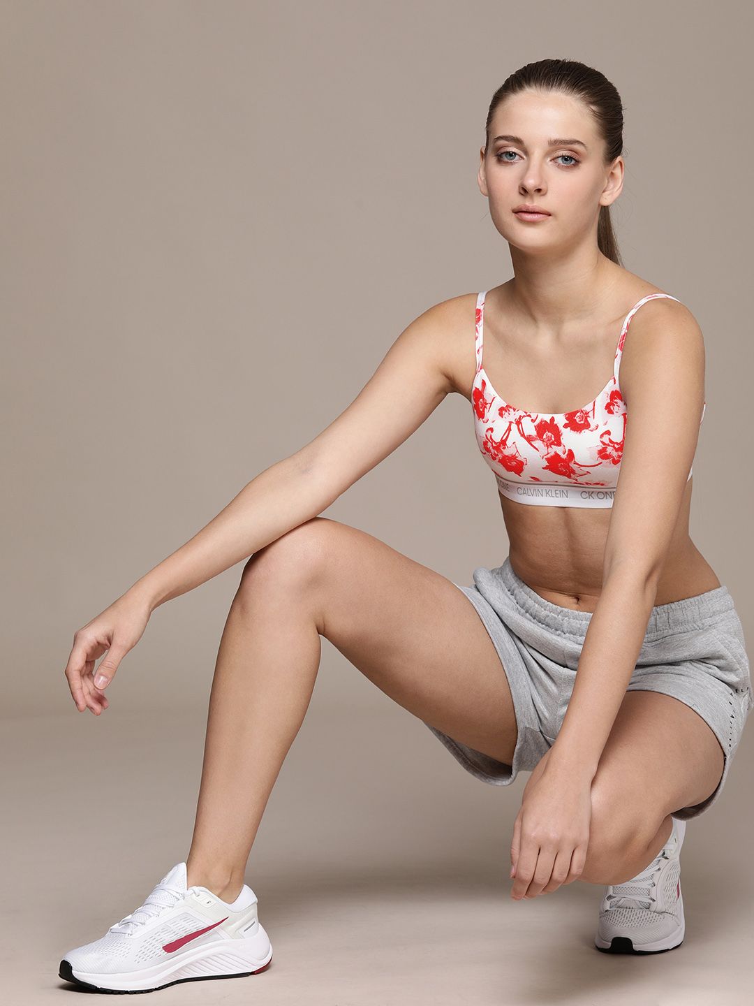 Calvin Klein Underwear Women White & Red Floral Printed Lightly Padded Bra QF5727ADV3Q Price in India