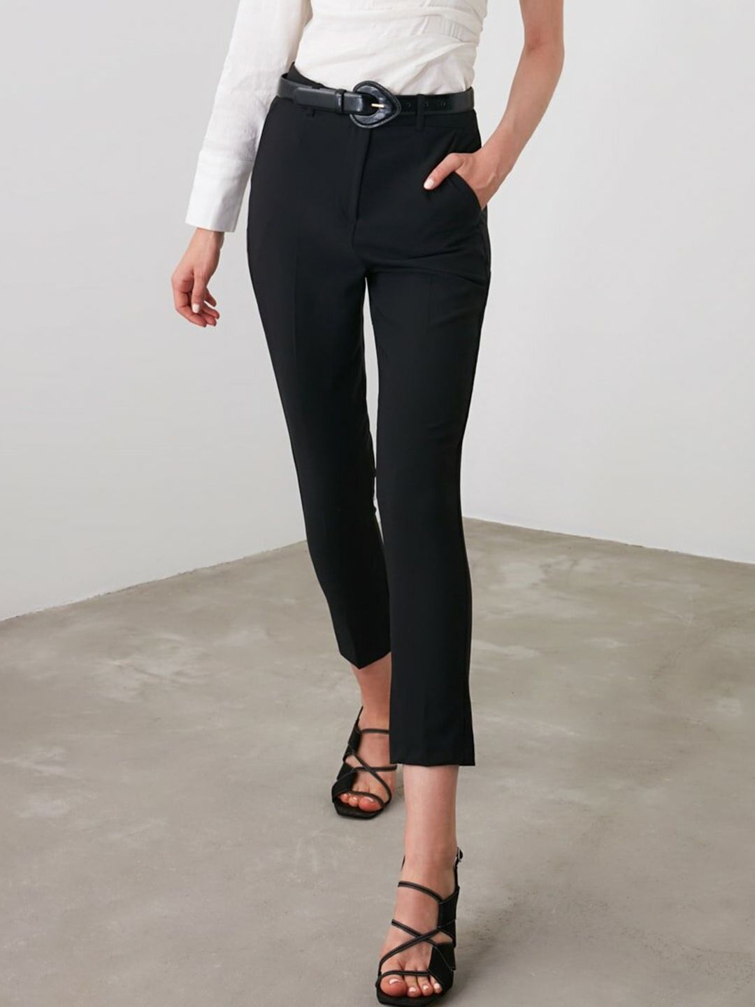Trendyol Women Black Solid Trousers Price in India
