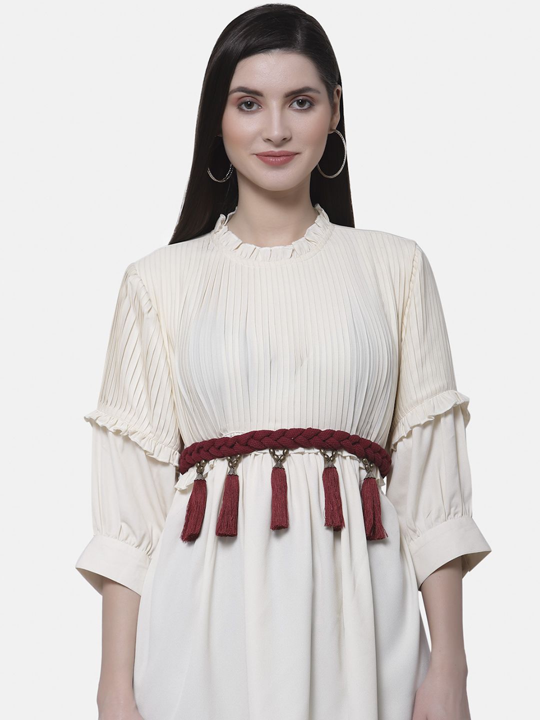 Anekaant Women Maroon & Copper Cotton Dari Braided Belt Price in India