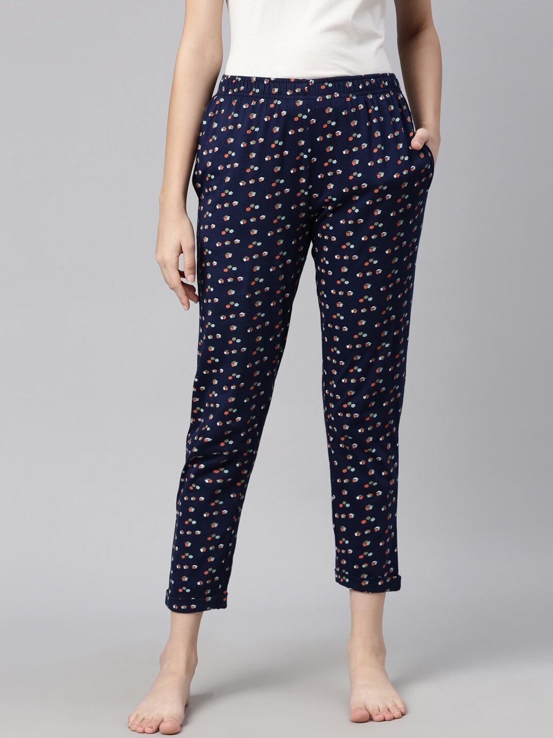 Curare Women Navy Blue Printed Lounge Pants Price in India