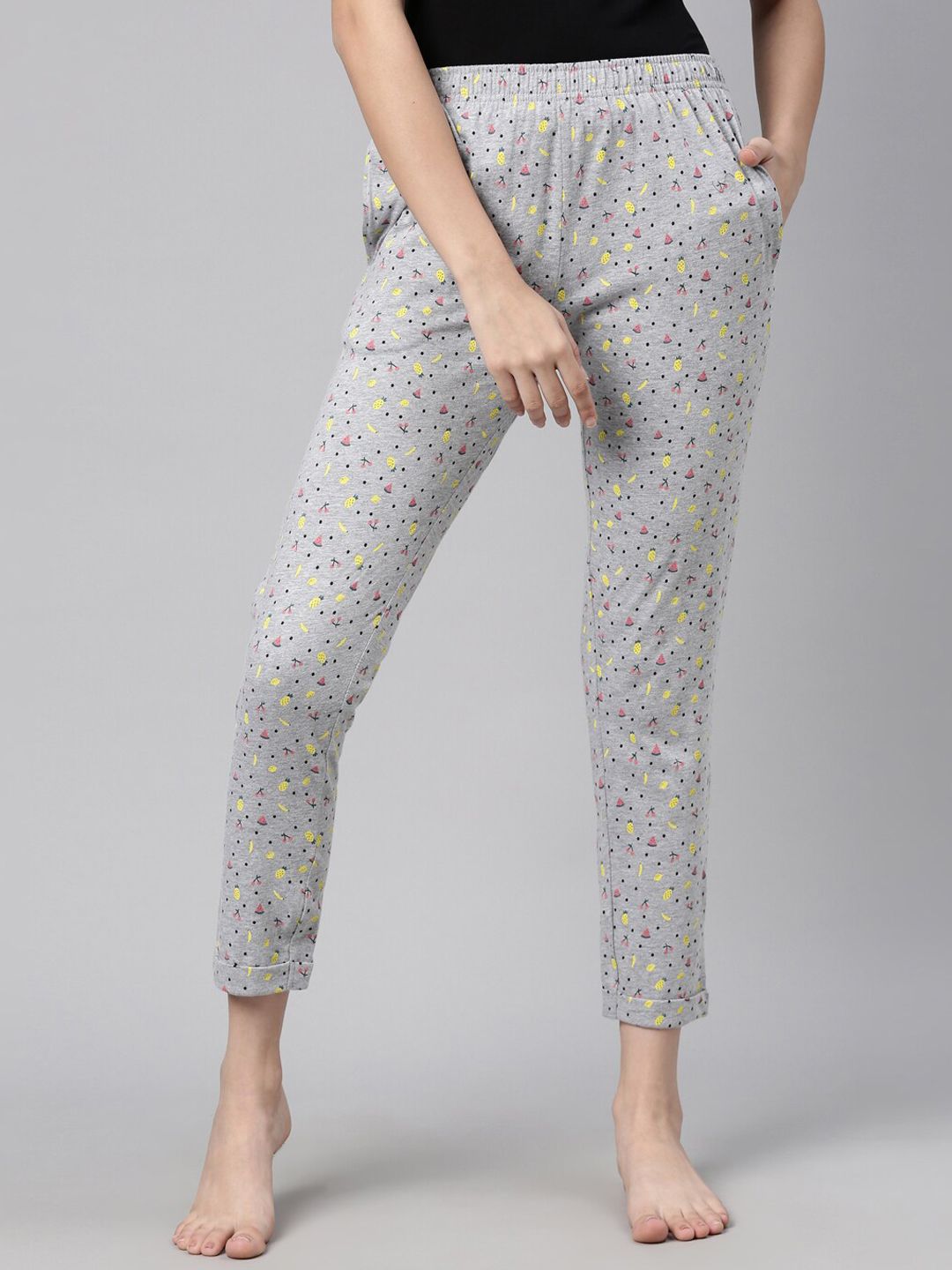 Curare Women Grey Printed Cotton Lounge Pants Price in India