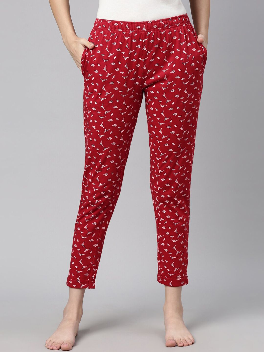 Curare Women Red Printed Cotton Lounge Pants Price in India