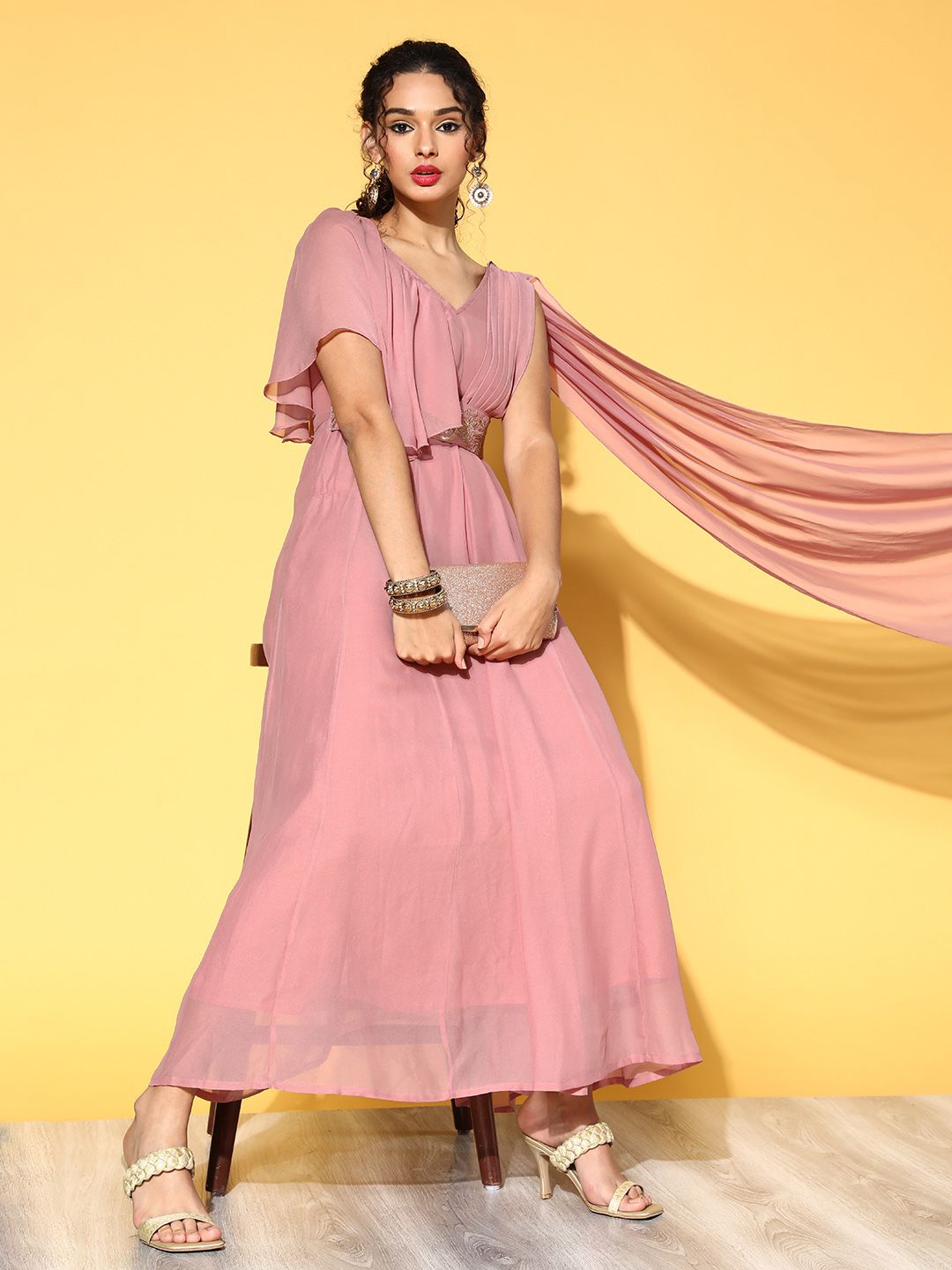 Shae by SASSAFRAS Rose Ethnic Belted Maxi Dress Price in India