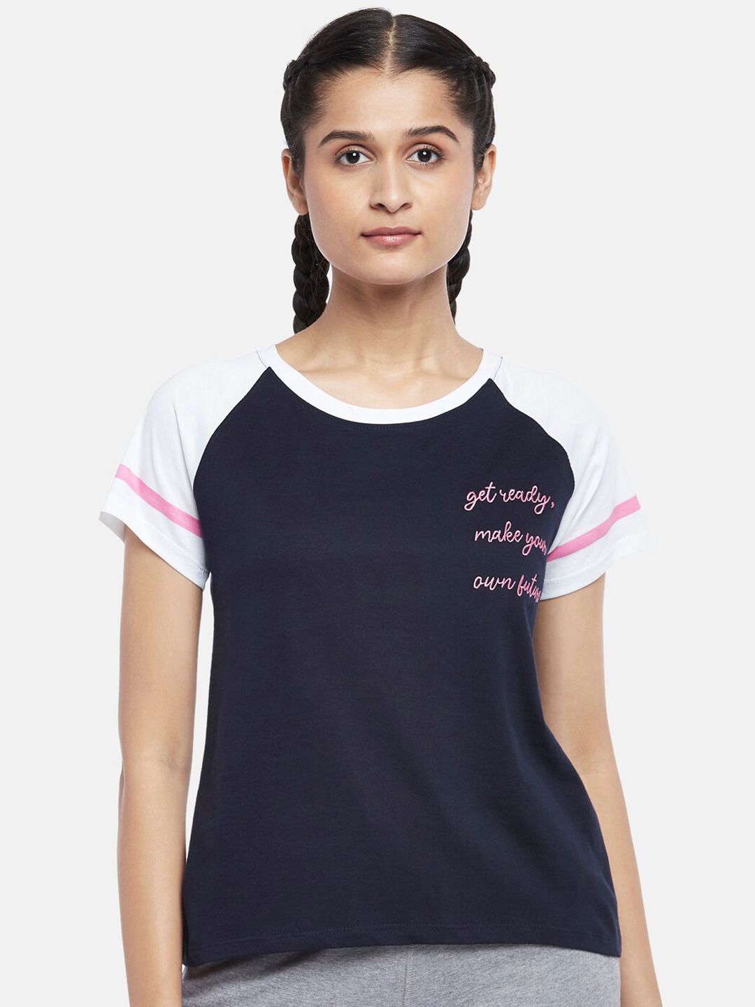 Ajile by Pantaloons Women Navy Blue Printed Outdoor Sports T-shirt Price in India