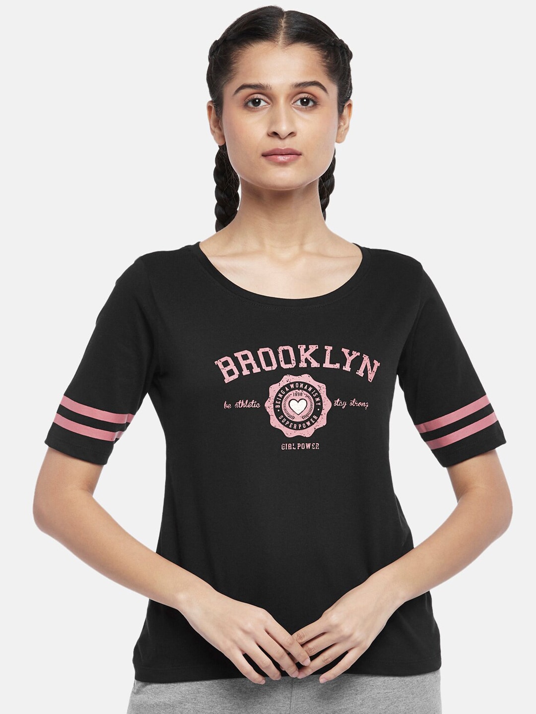 Ajile by Pantaloons Women Black Printed Sports T-shirt Price in India