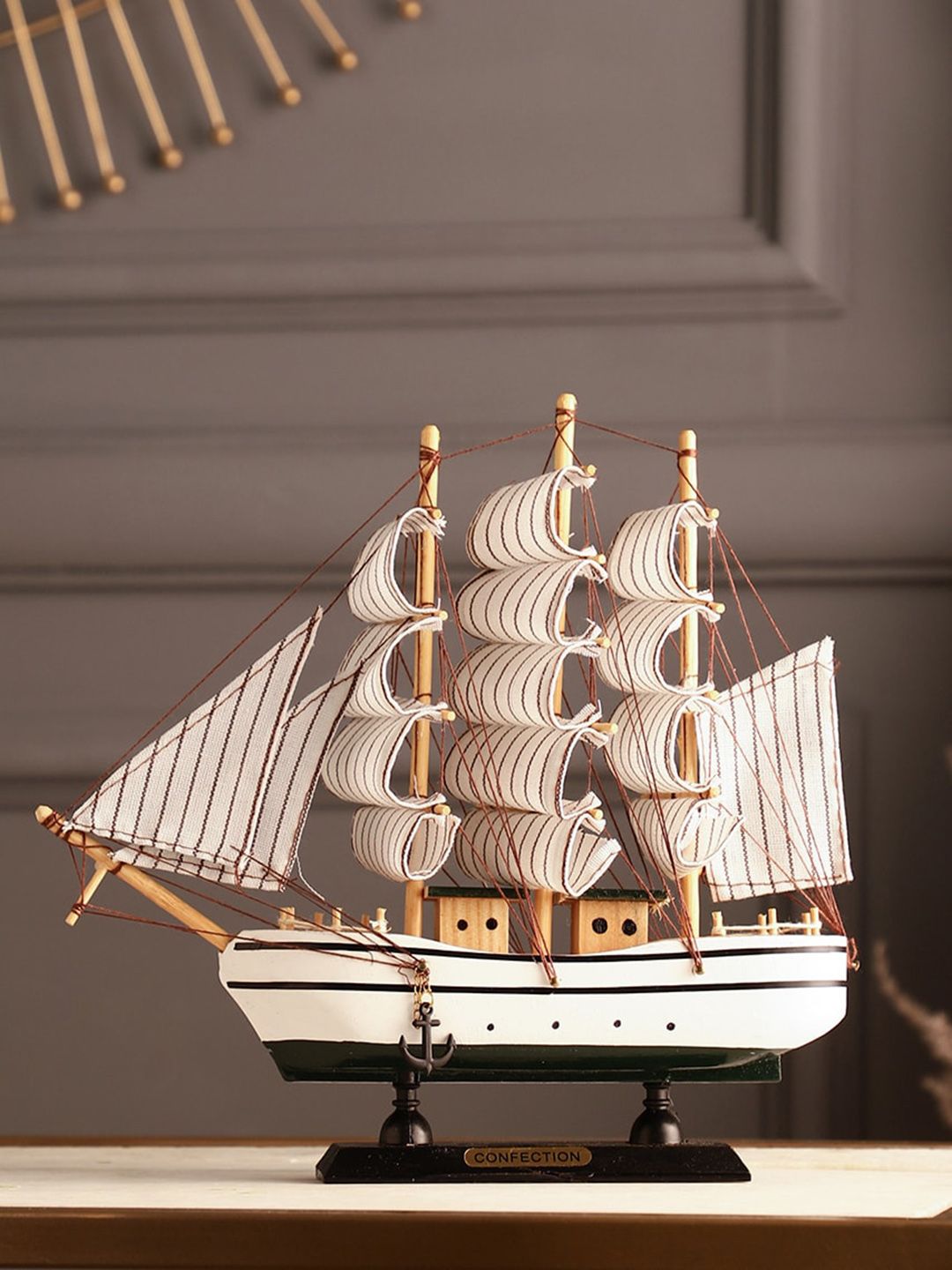 EXIM DECOR Brown & White Wooden Sailing Ship Showpiece Price in India