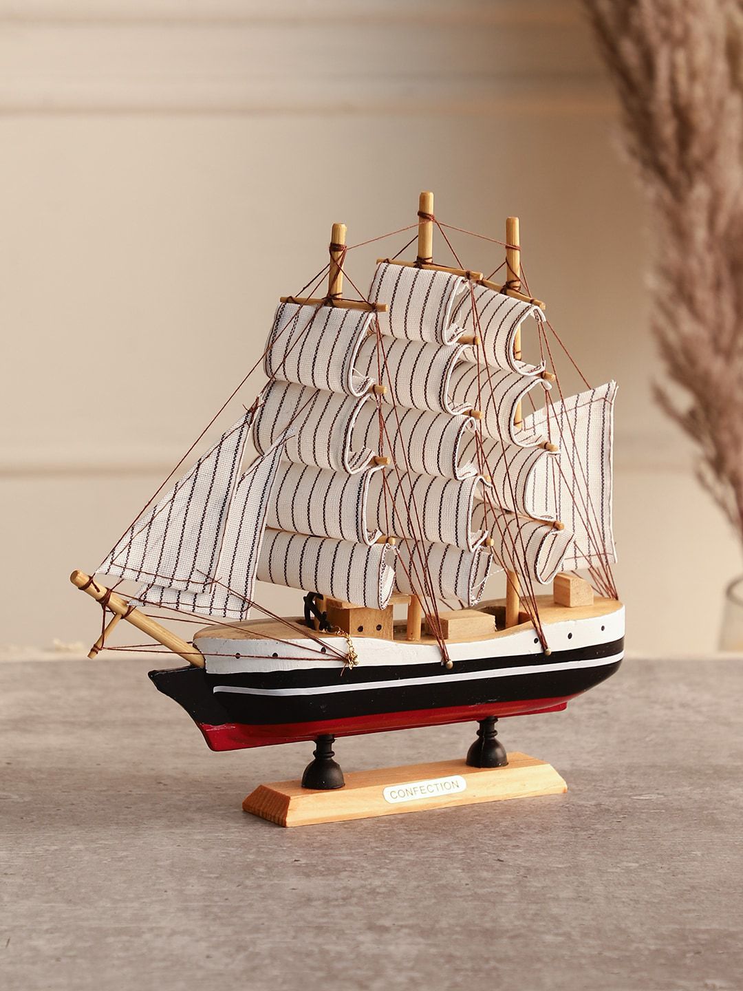 EXIM DECOR  Black and Red White Strip Wooden Sailing Ship Price in India