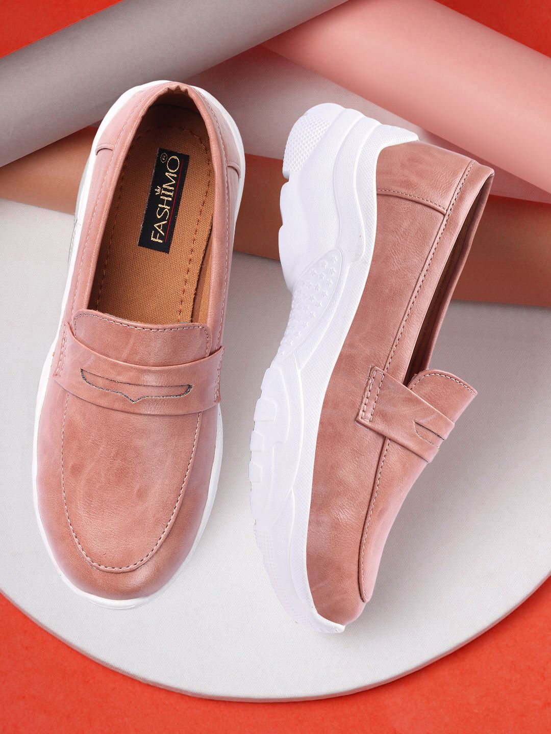 FASHIMO Women Peach-Coloured Solid Loafers Price in India