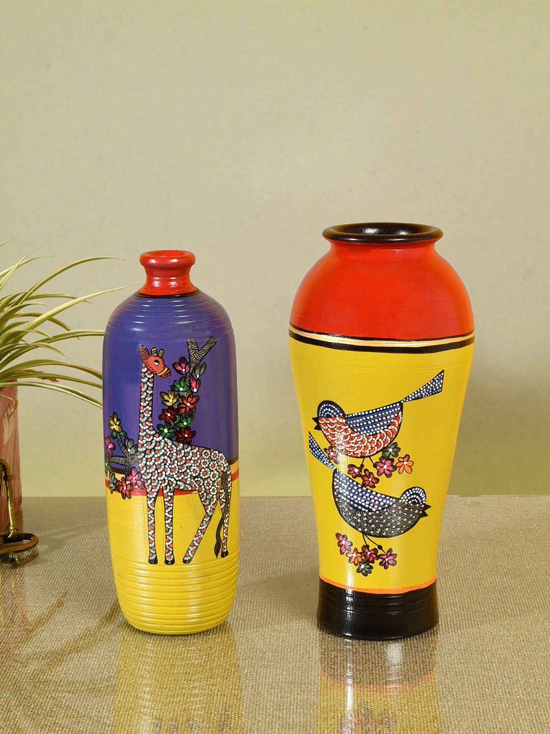 AAKRITI ART CREATIONS Set Of 2 Giraffe Gallore Terracotta Vase Price in India