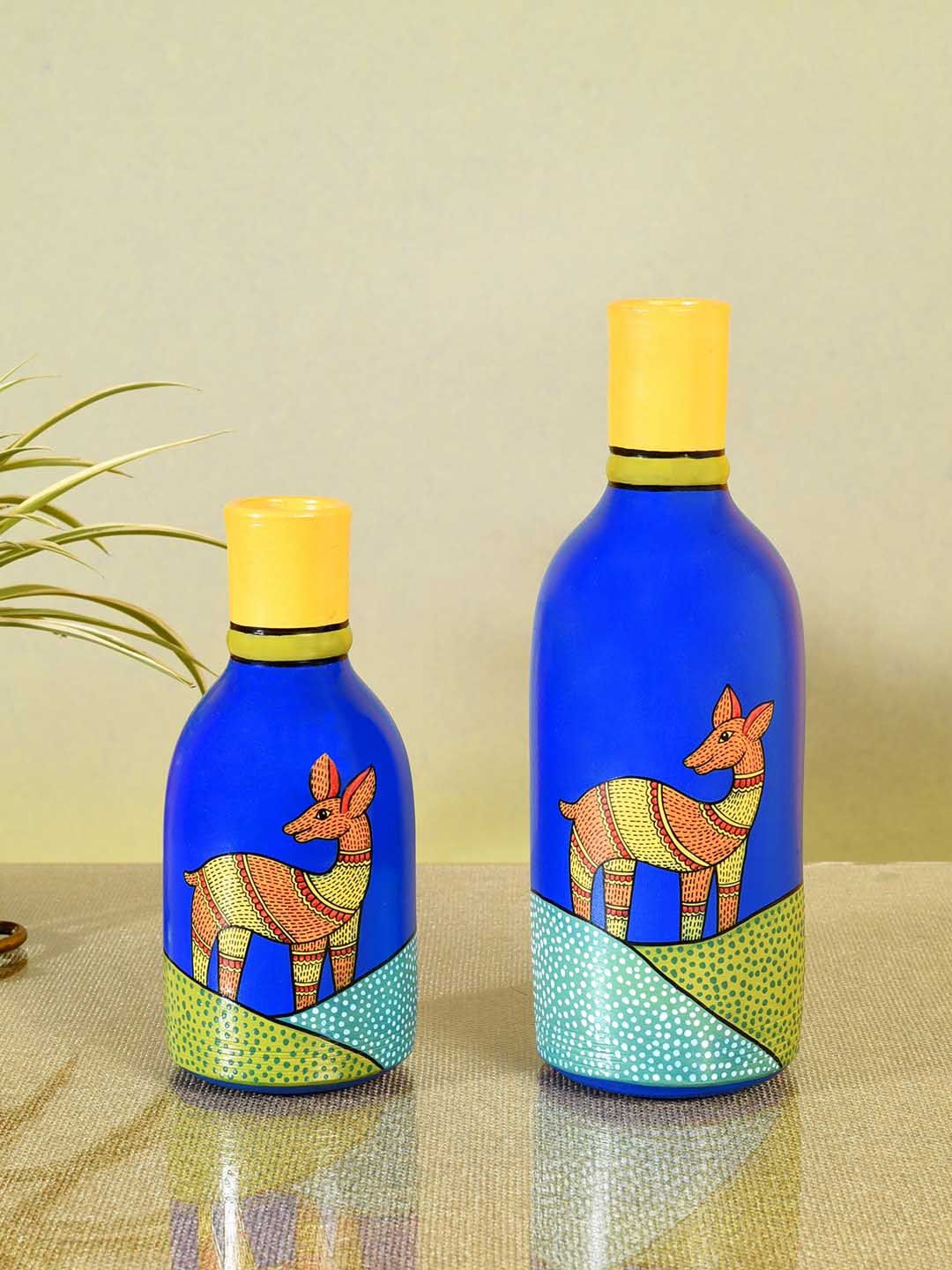 AAKRITI ART CREATIONS Set of 2 Blue Indigo Deer Terracotta Vase Price in India