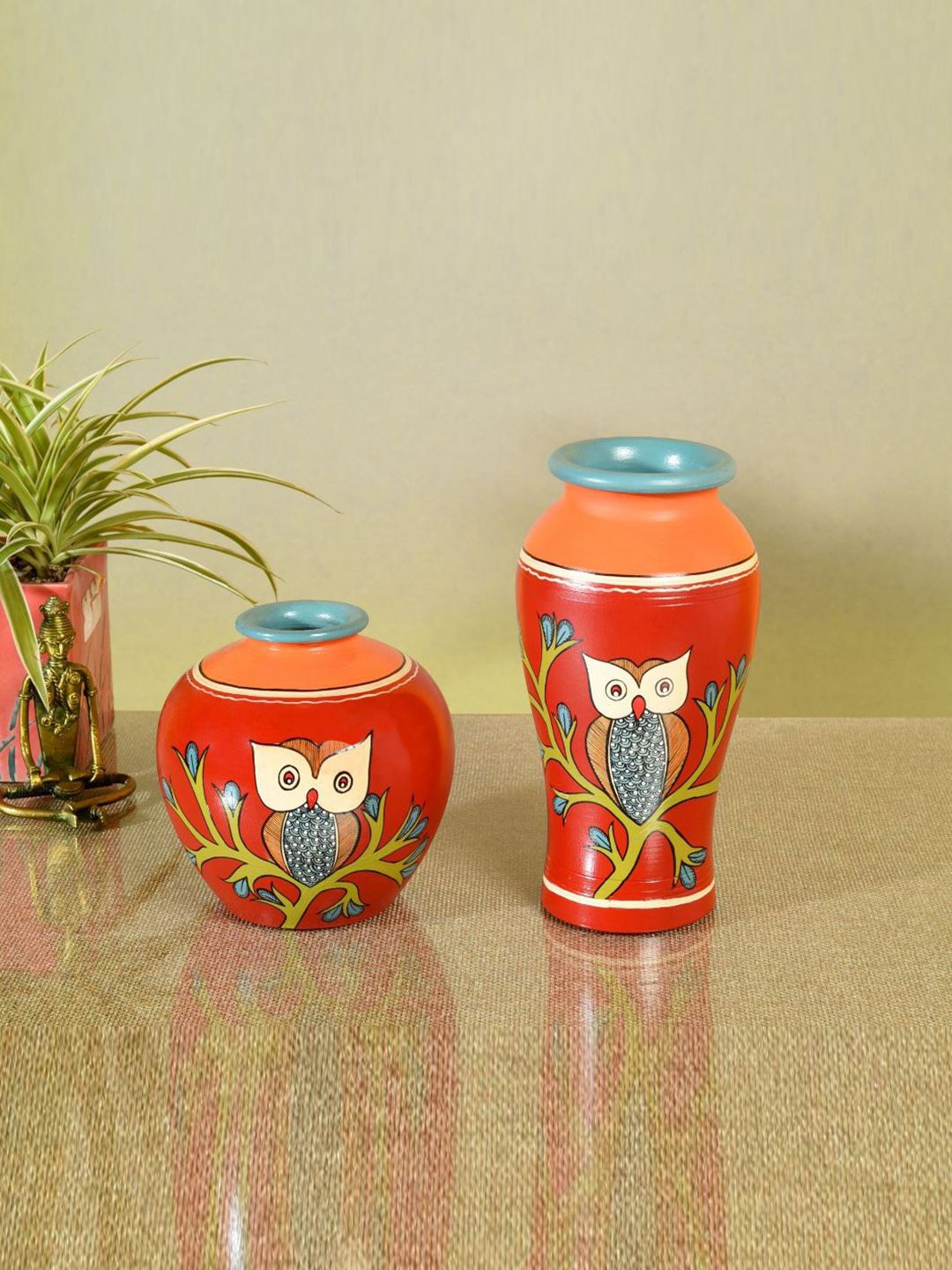 AAKRITI ART CREATIONS Set Of 2 Watchful Owl Terracotta Vase Price in India