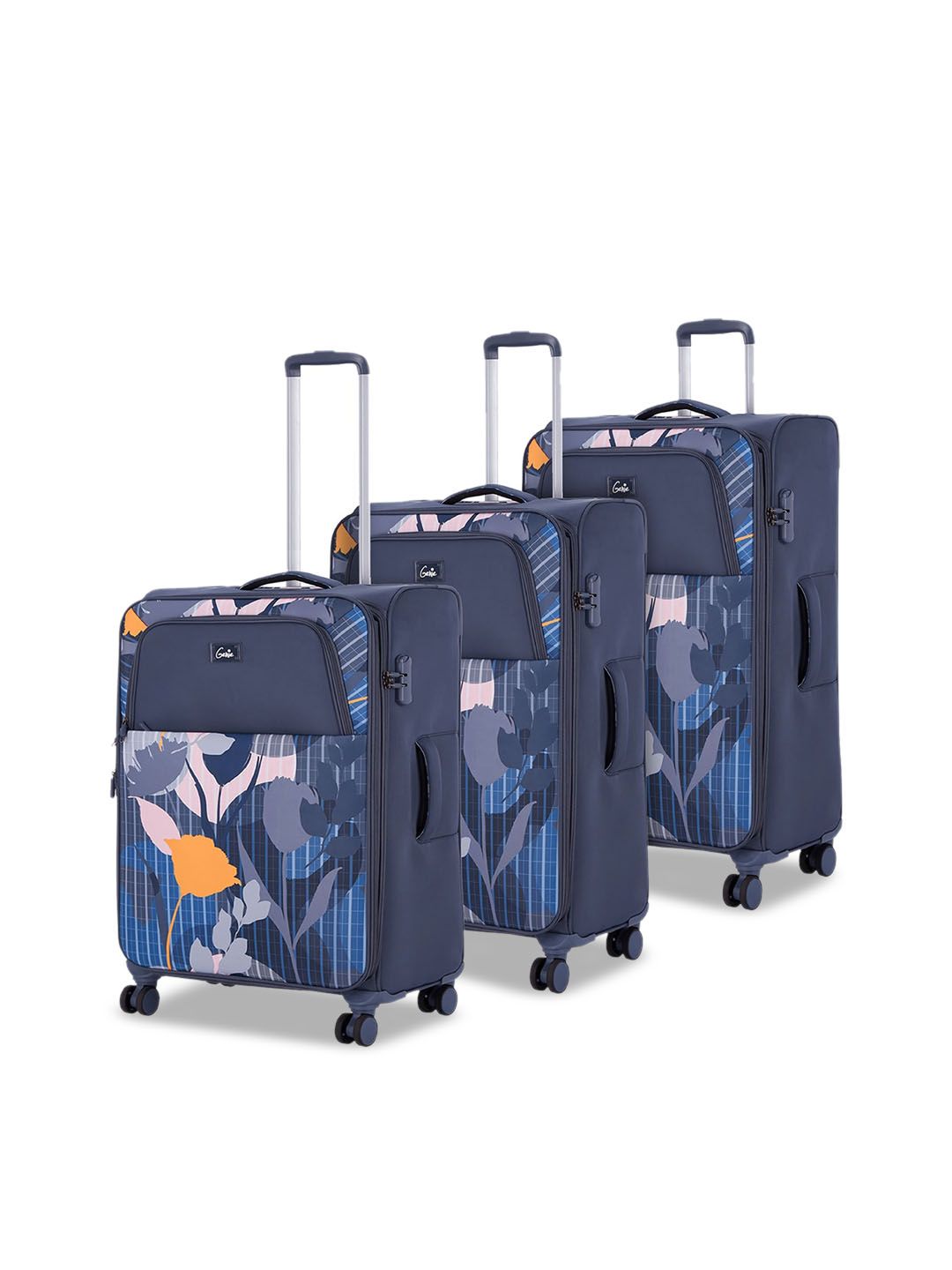 Genie Set of 3 Grey Printed Soft Sided Trolley Suitcase Price in India