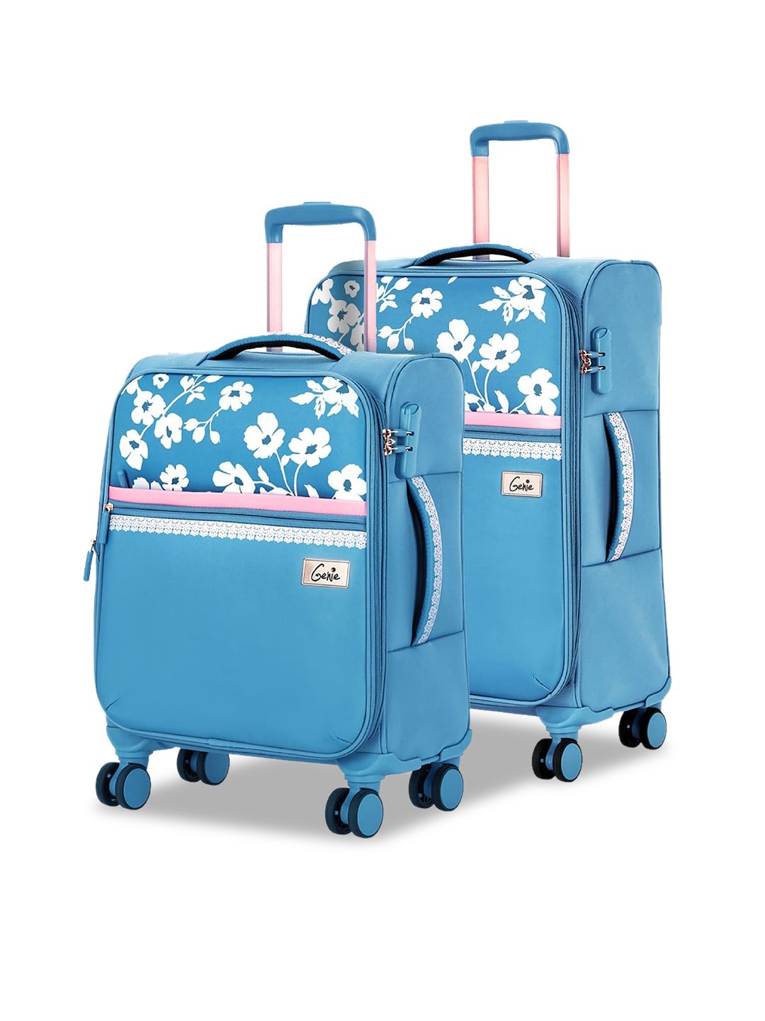Genie Blue Set of 2 Printed Trolley Bags Price in India