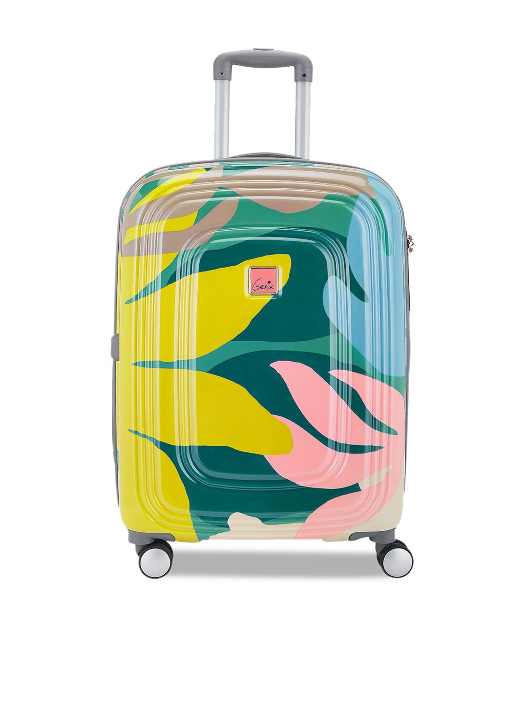 Genie Unisex Blue & Green Printed Hard Sided Medium Trolley Suitcase Price in India