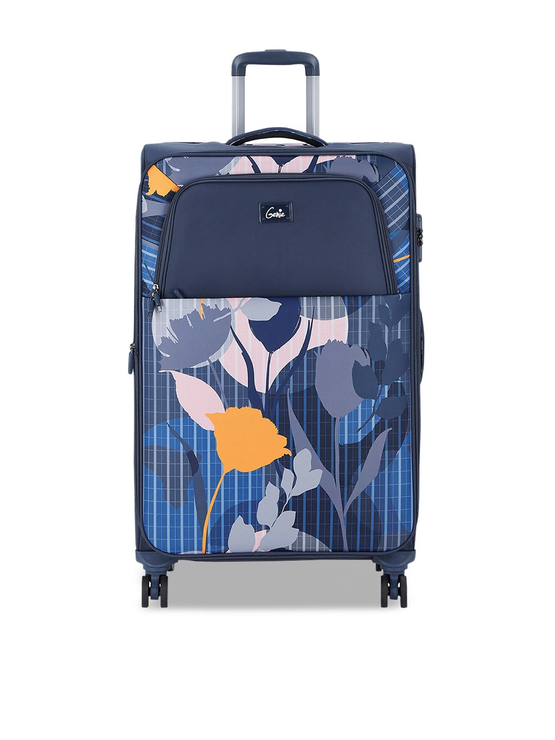 Genie Grey & Blue Printed Large Trolley Suitcase Price in India