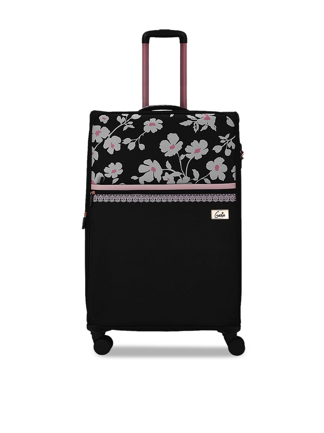 Genie Black & White Printed Soft-Sided Medium Trolley Suitcase Price in India