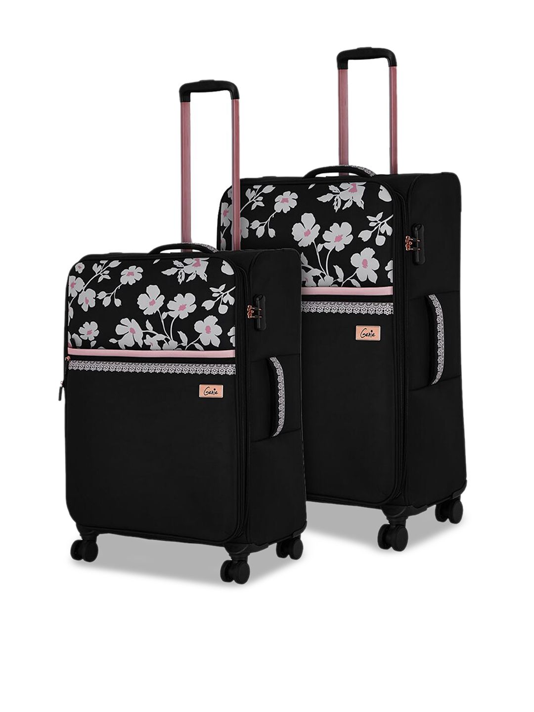 Genie Set of 2 Black Printed Soft Sided Trolley Suitcase Price in India