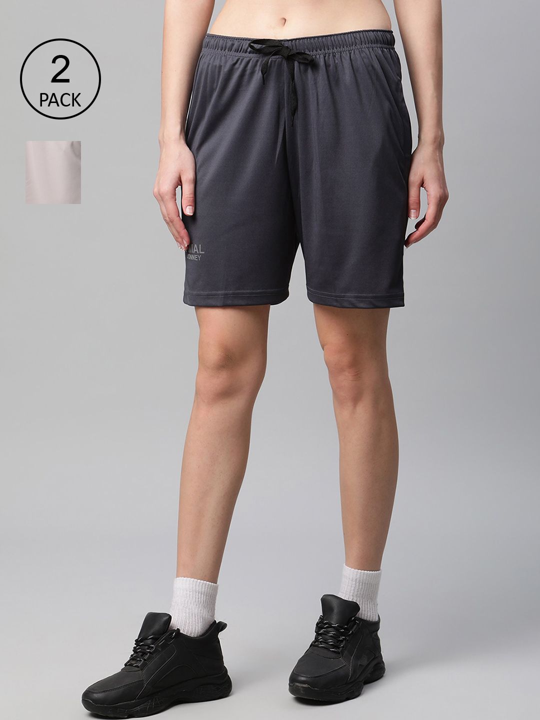 VIMAL JONNEY Women Grey Melange & Beige Set Of 2 Sports Shorts Price in India