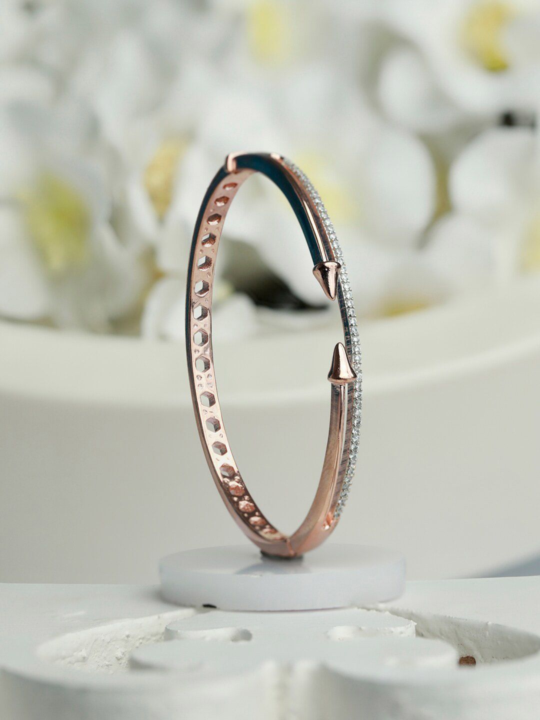 Priyaasi Women Rose Gold-Plated White Brass American Diamond Bangle-Style Bracelet Price in India