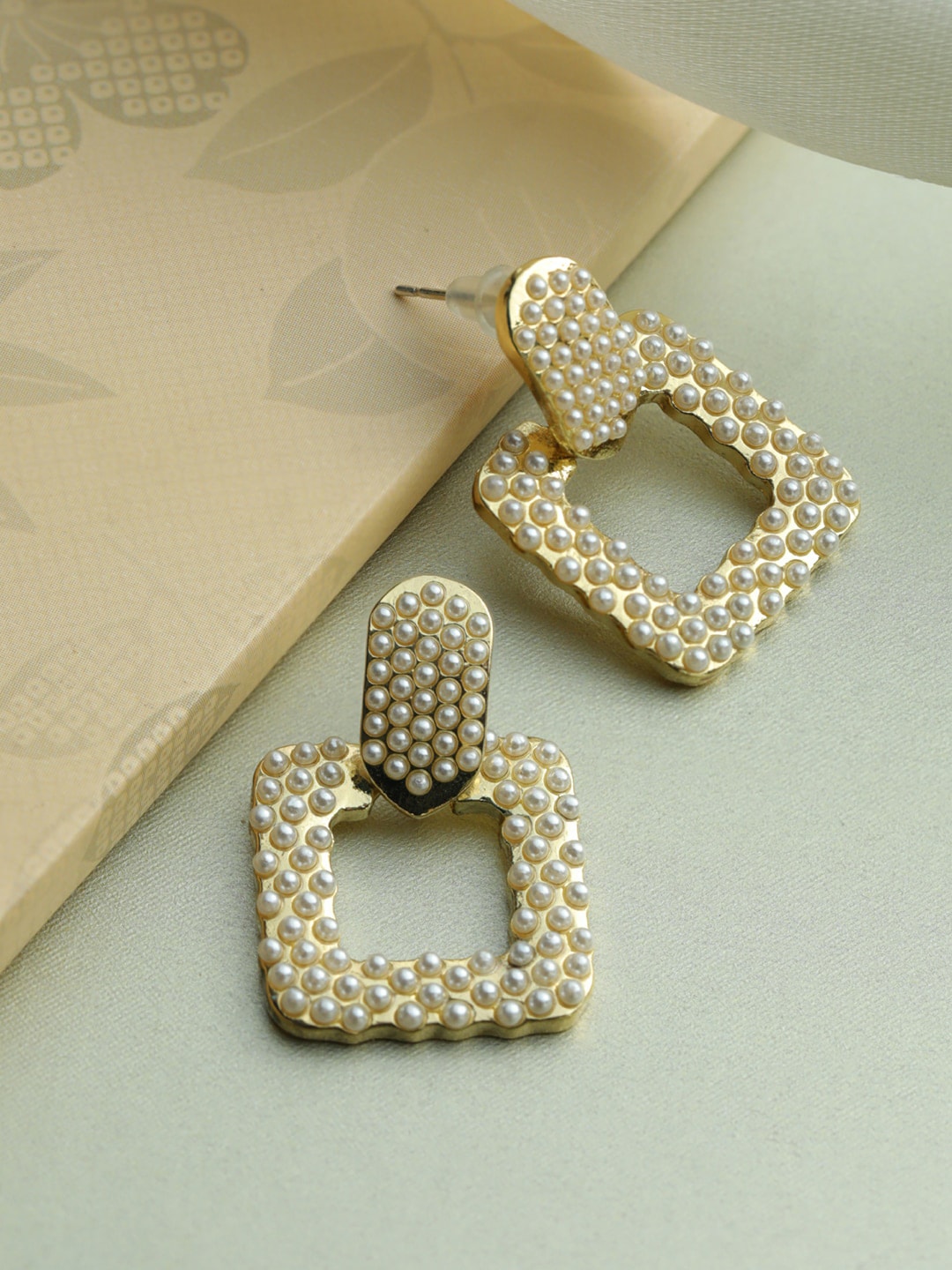 Priyaasi Gold-Toned Geometric Drop Earrings Price in India