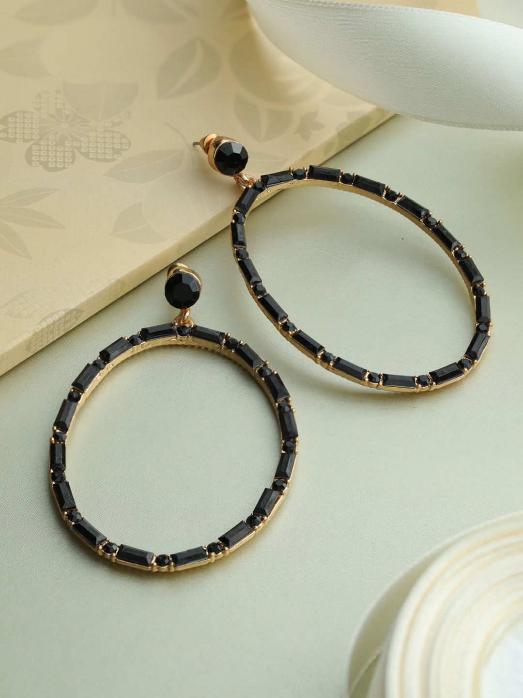 Priyaasi Black & Gold-Toned Circular Hoop Earrings Price in India