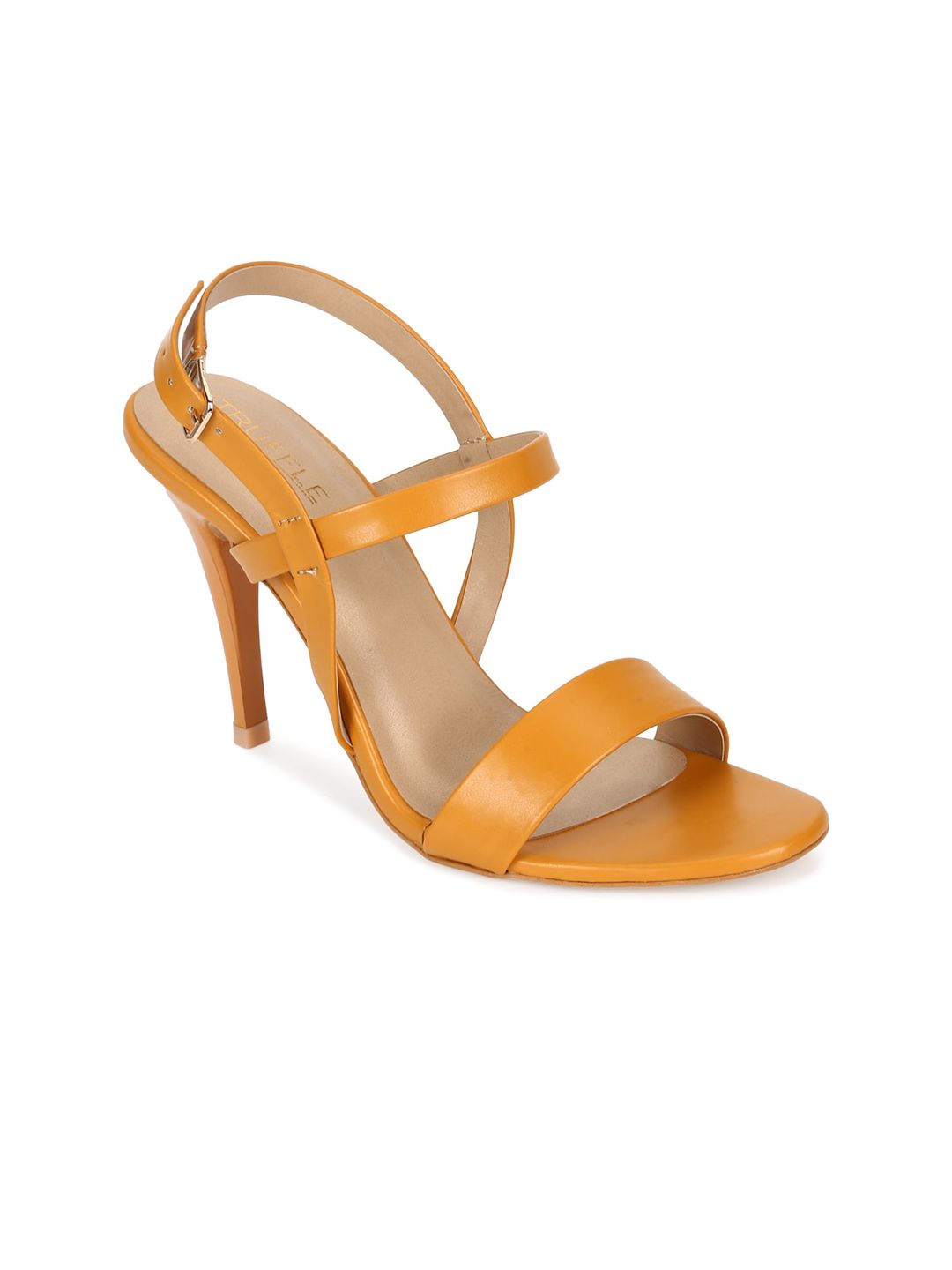 Truffle Collection Mustard PU Stiletto Sandals with Buckles Price in India