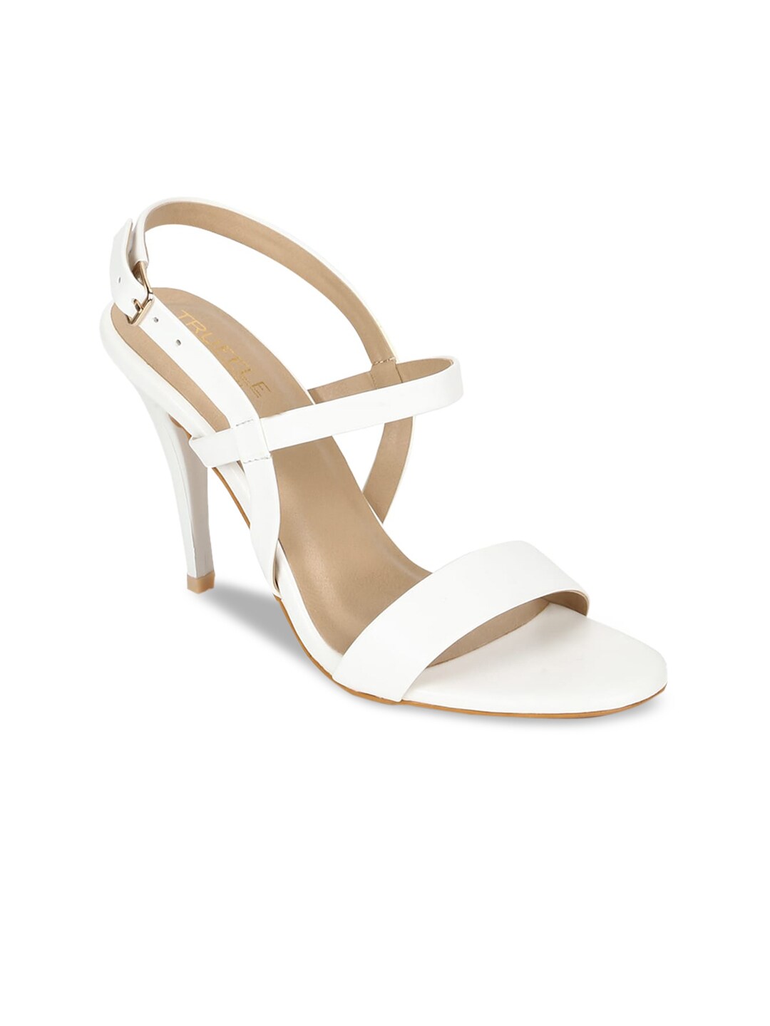 Truffle Collection Women White PU Stiletto Sandals with Buckles Price in India