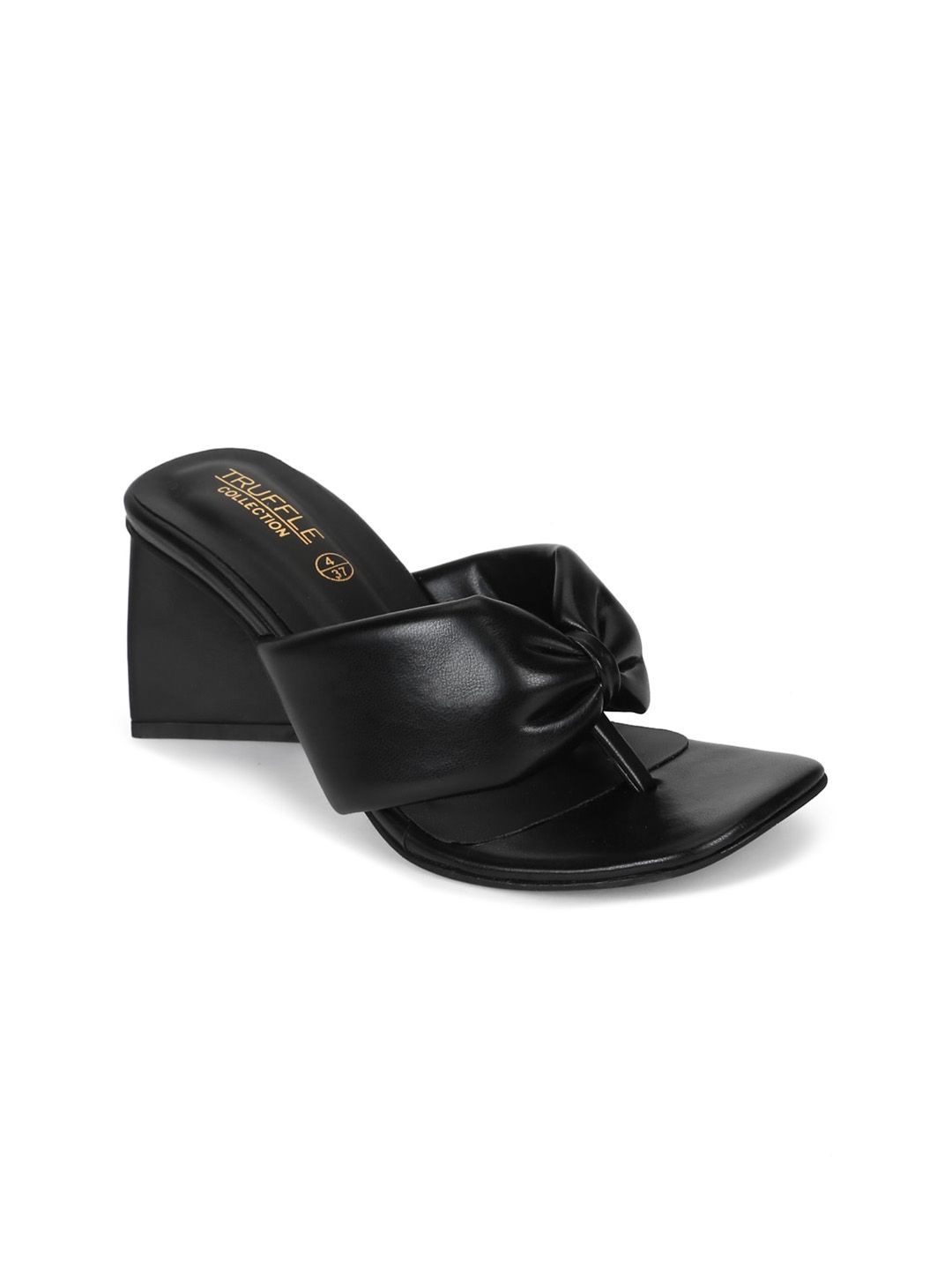 Truffle Collection Women Black PU Block Sandals with Bows Price in India