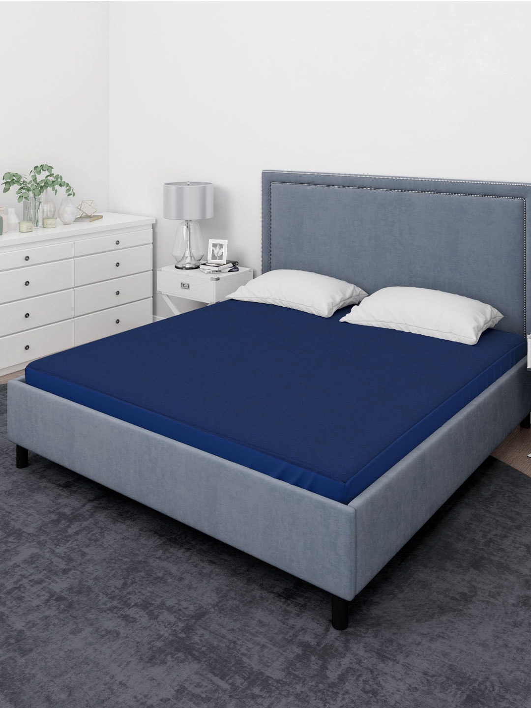 Aura Navy Blue Solid Waterproof Dust-Proof Terry Cotton Single Mattress Protector Price in India