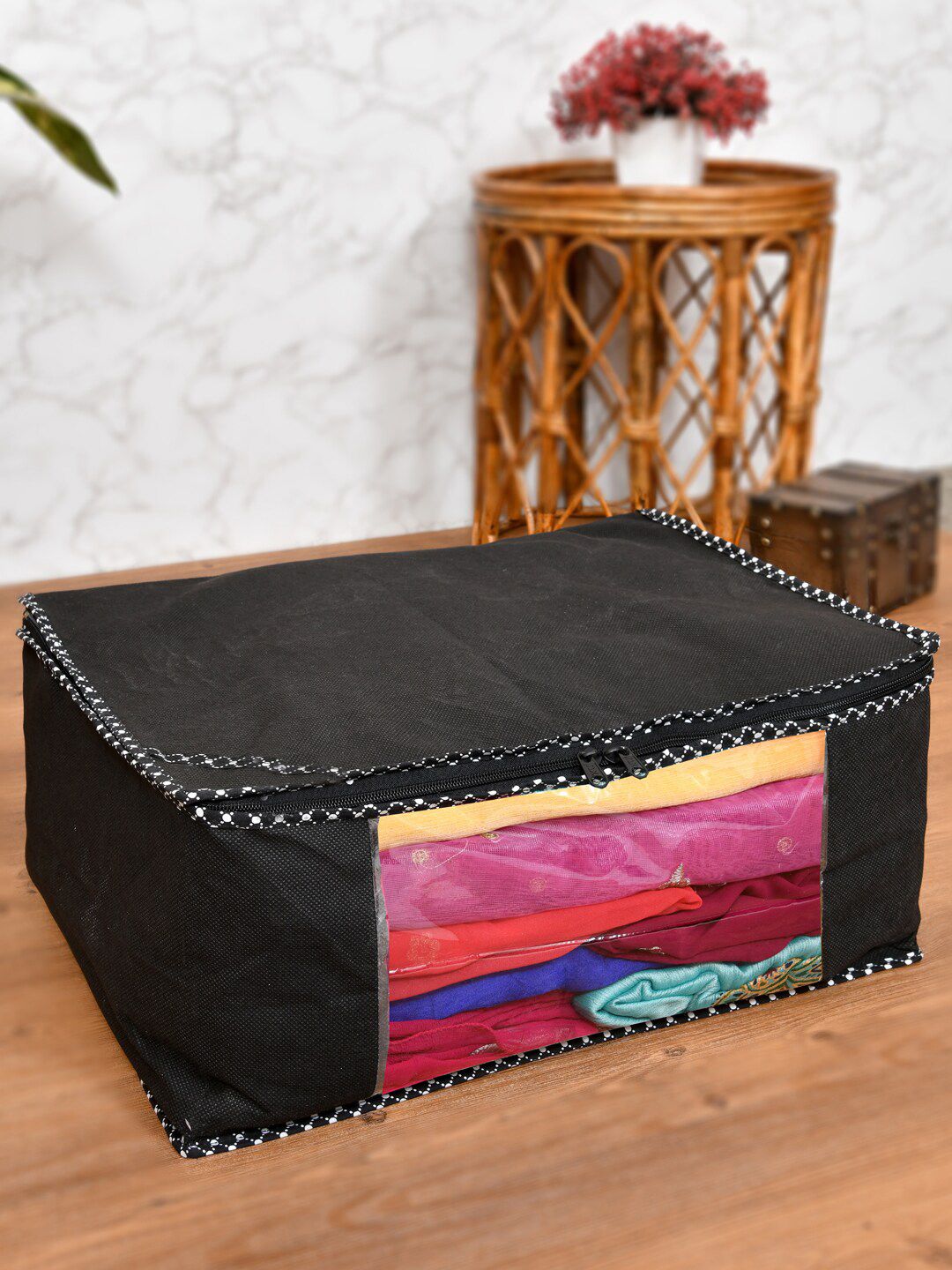 Home Fresh Set of 5 Black & White Solid Foldable Rectangle Cloth Saree Organiser Price in India